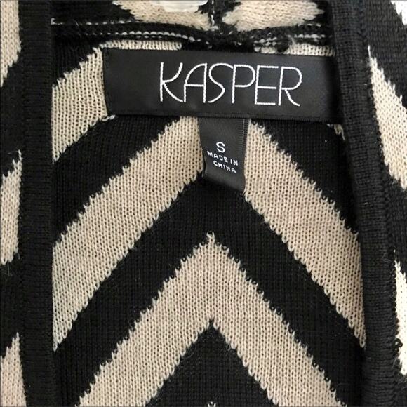 Kasper Open Cardigan Black & Cream Striped Wool Blend Size Small - Picture 3 of 3
